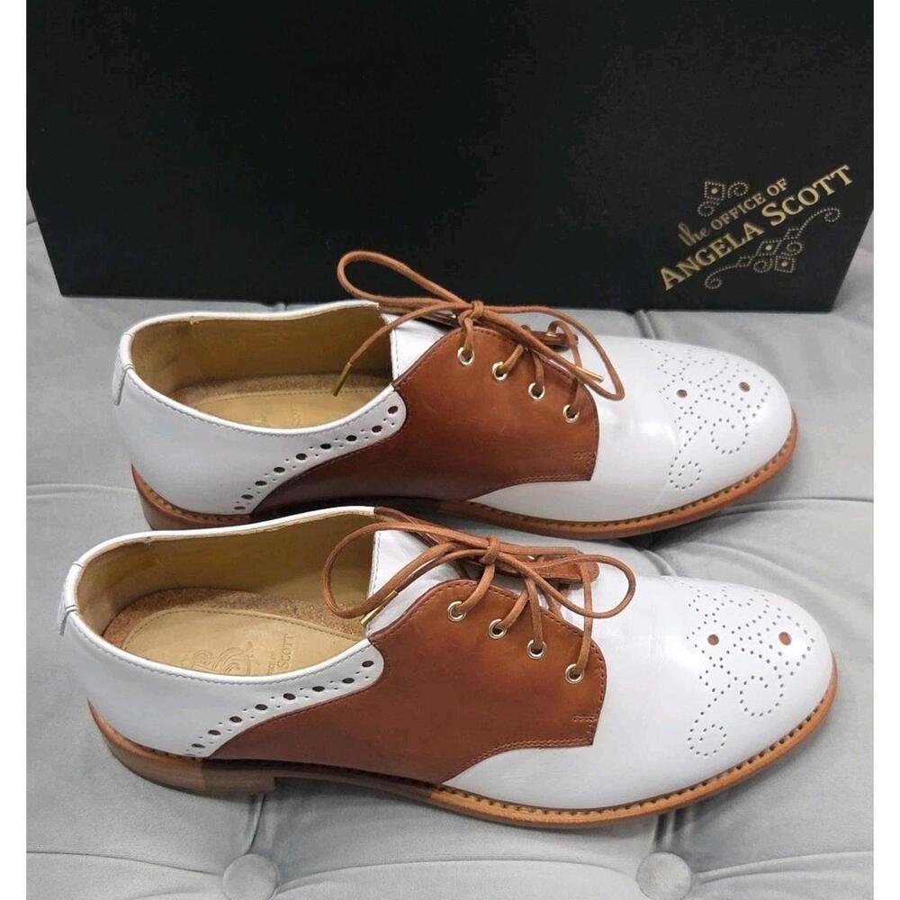 The Office of Angela Scott Ms. Presley White Oxfords Leather Womens Shoes 39 9 - Picture 11 of 16
